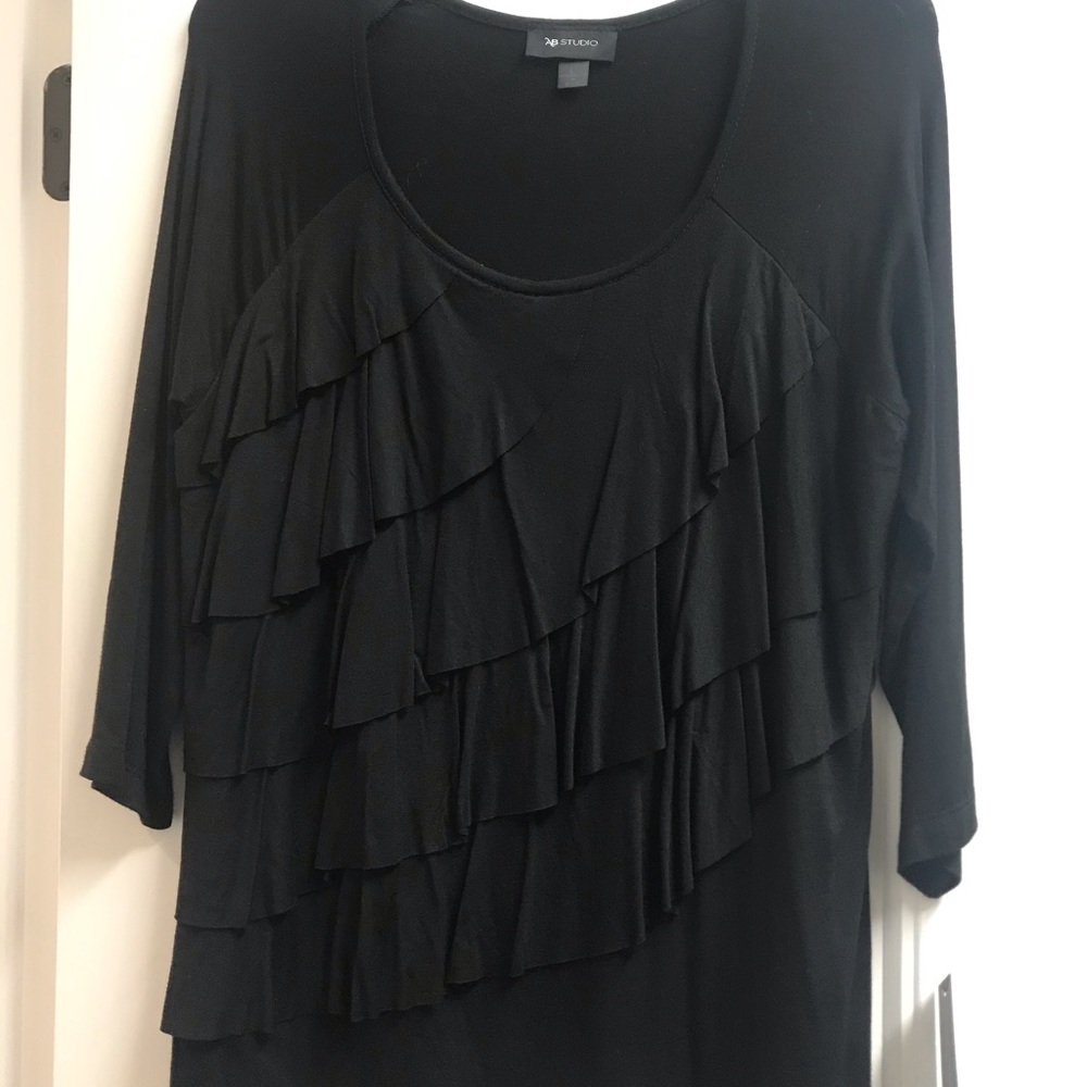 NWT AB Studio ruffle 3/4 sleeve top, black.